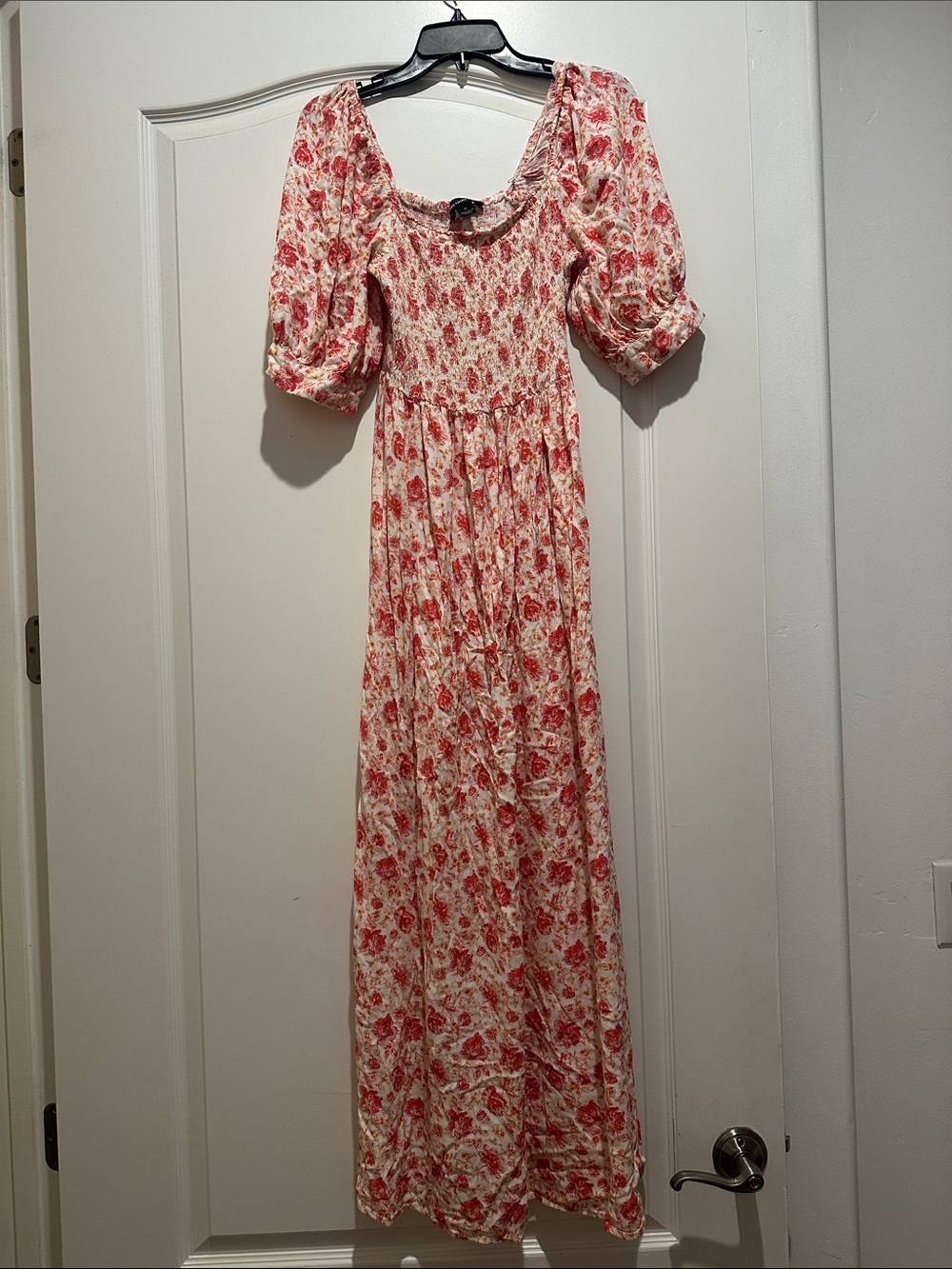 Something Navy Floral Puff-Sleeve Maxi Dress in Pink and Cream